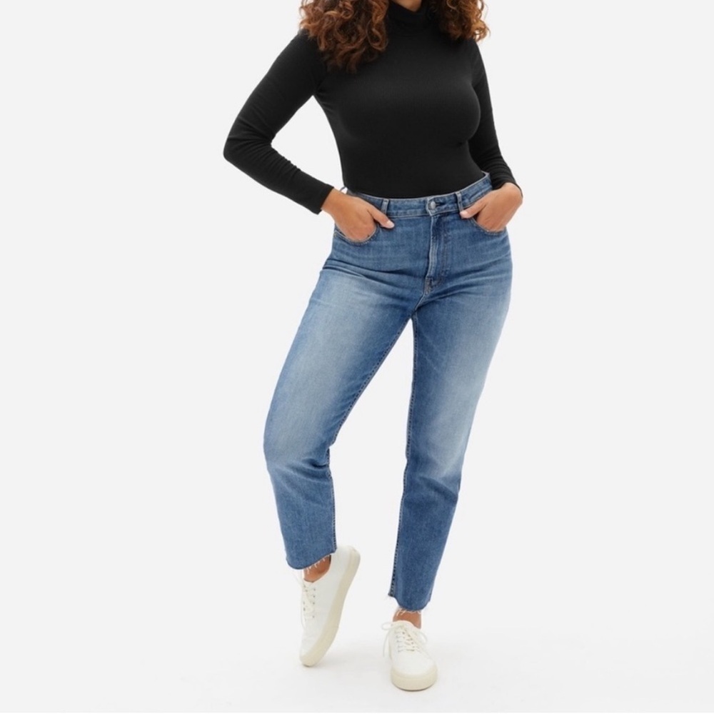 Everlane The Curvy Cheeky Jean 25 Ankle Crop Distressed Raw Hem Medium Wash